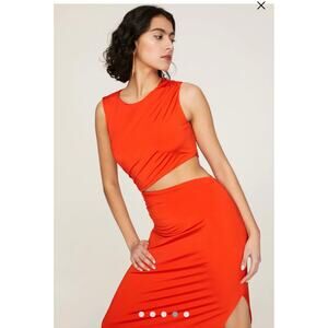 Atlein Red Jersey Sleeveless Crewneck Side Zipper Closure Jersey Dress Size S